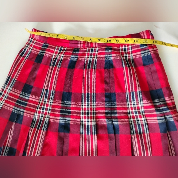 Pendleton Vintage 80s Wool Pleated Maxi Skirt Preppy Navy Blue Red Plaid Size 8 - Picture 14 of 15